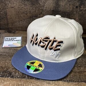 Hustle 24/7 SnapBack Hat Cap Tan And Blue Adjustable